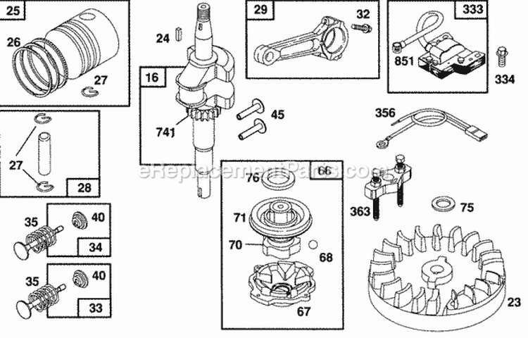 CrankshaftPiston GrpElect Diagram and Parts List for 093902-0611-01  Briggs and Stratton Engine